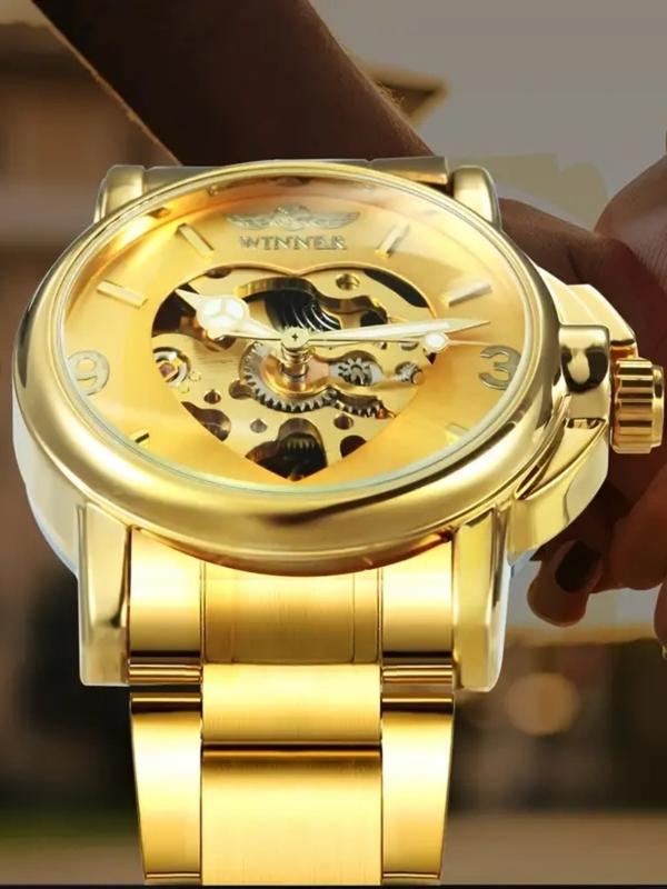 Women's Automatic Mechanical Watch, Analog Mechanical Watch - Luxury Gold Hollow Dial with Luminous Hands, Stainless Steel Strap, Suitable for Formal and Leisure Activities - Ideal Gift for Women's Christmas, Birthday, and New Year