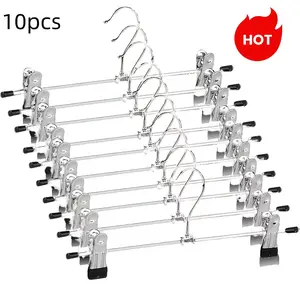 10pcs Heavy-Duty Metal Pants Hangers with Rubber Grips, Non-Slip Clothes Hangers for Pants Skirts Socks Hats, Durable Home Storage Organizer