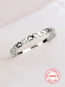 S925 Sterling Silver Heart Decor Ring, Fashion Promise Ring, Fashion Accessories for Women & Girls, Trendy All-match & Exquisite Jewelry for Birthday Gift