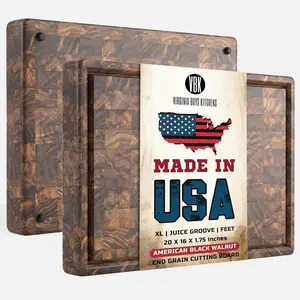 Virginia Boys Kitchens - Made in USA - Walnut Wood Cutting Boards (20"x16" End Grain with Feet and Juice Groove)
