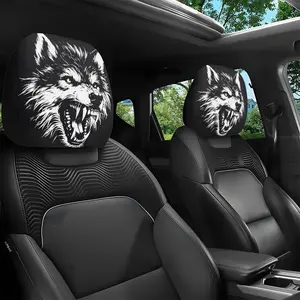 2pcs Wild Howling Wolf Head Car Pillow Covers, Universal Seat Cushion Protector, Dustproof, No Filling, Long Drive Fatigue Relief, Seat Protectors Cushion