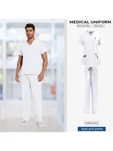 Men's Work Unisex Multi-Pocket Lightweight Scrub Set Simple Style For Staff