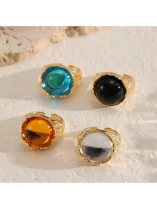 European and American fashion ring, lightweight luxury style, colorful, round acrylic ring, geometric alloy, high-end feel, open ring for women, Stackable Rings
