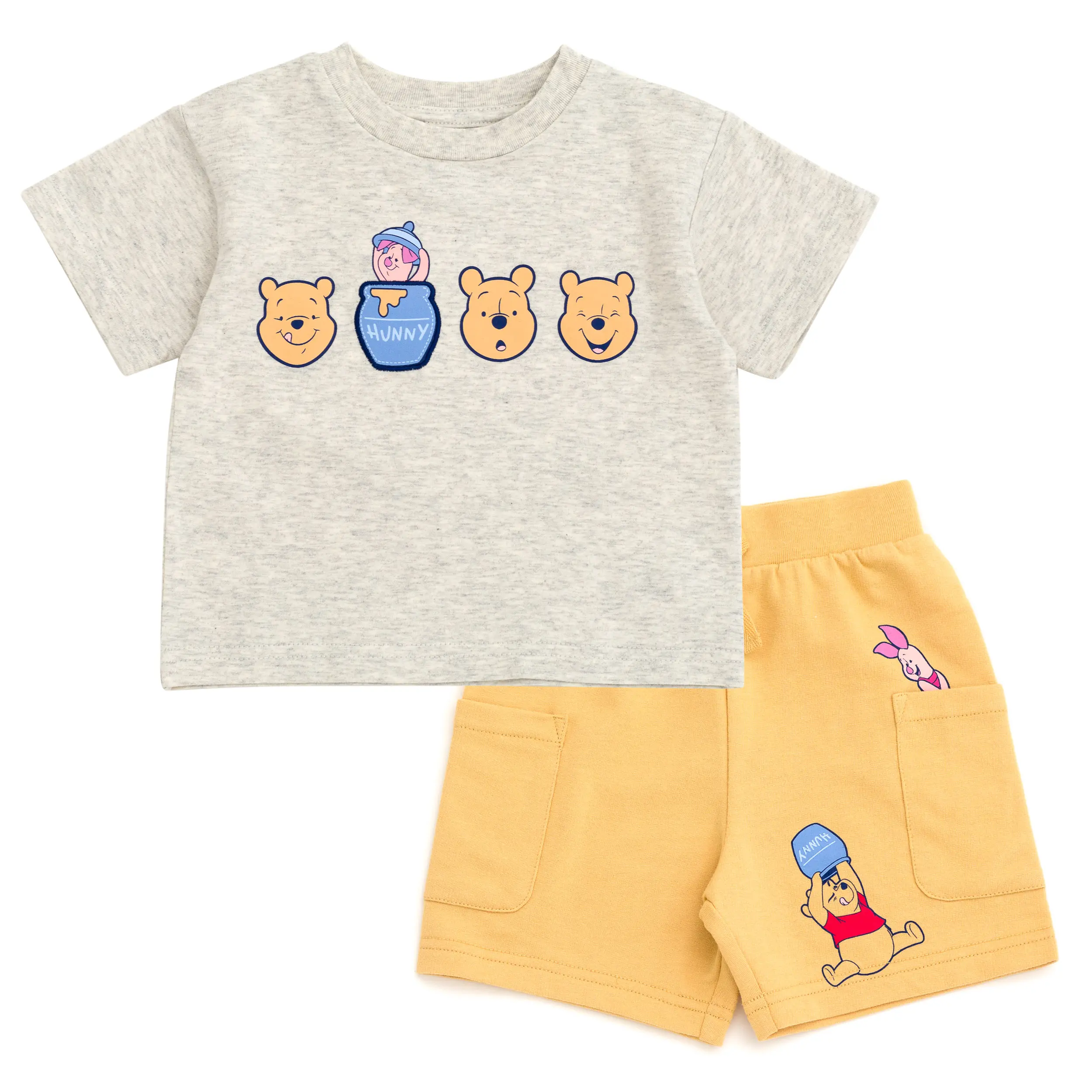 Disney Winnie the Pooh Boys' 2-Piece Drop Shoulder T-Shirt and French Terry Shorts Set Oatmeal Tan Toddler to Little Kid