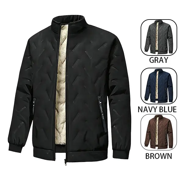 Men’s Autumn/Winter Stand Collar Fleece-Lined Warm Jacket — Winter Cold-Weather Jacket Suitable for Daily Commuting, Business Casual Wear, and Outdoor Activities Coats