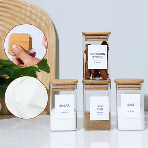 Square Heat-Resistant Glass Spice Jars Set - 12/18/24 Pack, 240ml Bamboo Lid Containers with Storage Box for Kitchen Pepper & Seasoning Organization