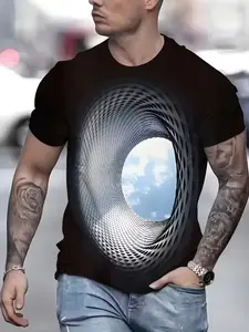 Men's Digital Print Short Sleeve Round Neck T-Shirt, 3D Clear Vibrant Pattern, Soft Breathable Fabric, Casual Loose Fit, Summer Essential