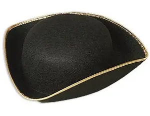 Black/Gold Tricorn Hat - Colonial - Pirate - Costume Accessory - One Size