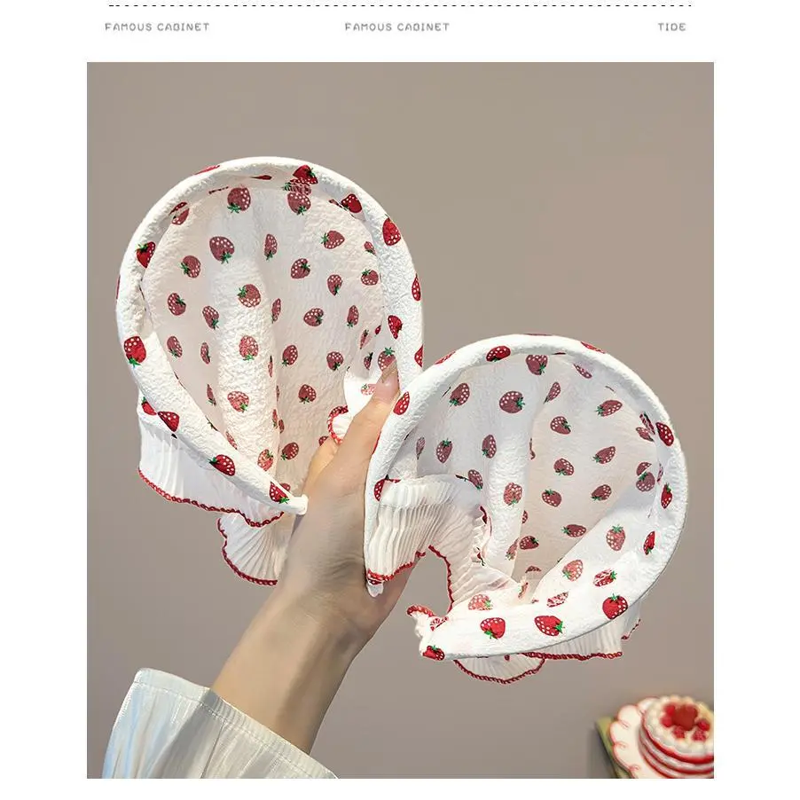 Women's Heanband Sweet Girly Style Kawaii Lace Strawberry Headband Korean Version Fashion Hairscarf Summer Thin Seaside Headwear