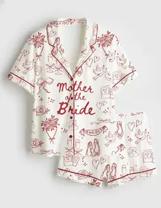 Mother Of The Bride Satin Short Pajama Set, Going To The Chapel Getting Ready Wedding Party Red Short Pajamas, Matching Family Sleepwear Set, Pajama Set For Men Women Kids