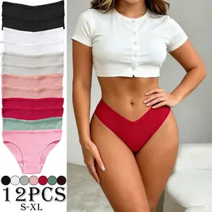 Women's Minimalist Knit Pack of 12 Cotton Blend Briefs, 100% Soft Fabric, Elastic Waist, Butt-Lifting, Skin-Friendly, Breathable, Fit for Everyday Wear & Dates, Heart Glossy Ribbed Smooth Underwear