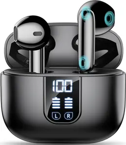Wireless Earbuds Bluetooth 5.4 In Ear Buds 6 Mic ENC Noise Cancelling Clear Calls, Deep Bass HiFi Stereo Sound Earphones 35H Playtime LED Power Display IPX7 Waterproof Headphones for Android iOS Black