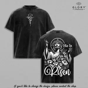 He Is Risen Vintage Washed Oversized T-Shirt, Jesus Resurrection Easter Christian Graphic Tee, Heavy Cotton Unisex Faith Streetwear Shirt, Religious Jesus Art Top, Easter Sunday Christian Apparel Gift for Believers