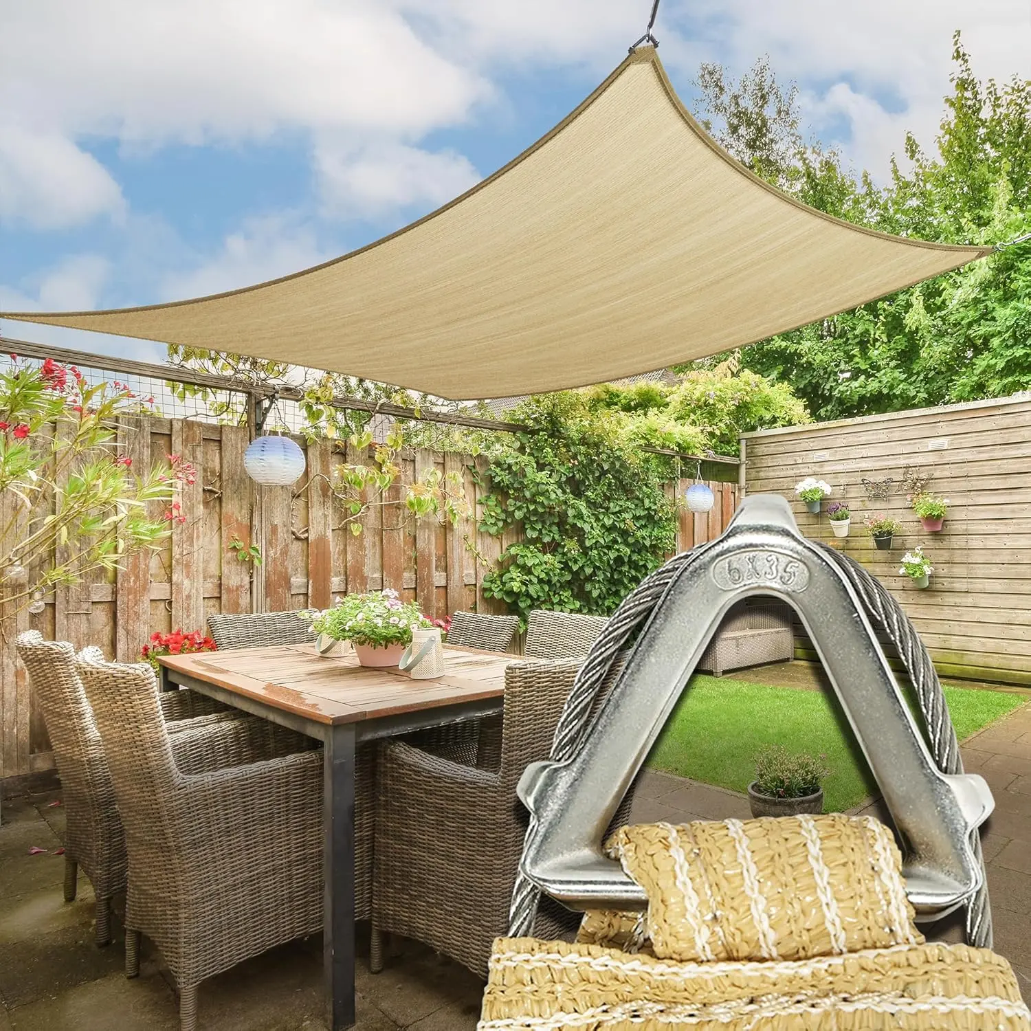 Shade Heavy Duty 18' x 20' Beige Sun Shade Rectangle Pro Ring Shade Sail, 260 GSM Commercial Grade UPF50 Sunshade, Reinced Corners & Edges - 5 Years Warranty (We Make Custom Size)
