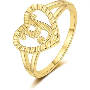 Gold Initial Rings for Women Non Tarnish 14K Gold Plated Vintage Heart Thumb Rings Personalized Carved Letter Statement Stackable Rings Size 6-10 Jewelry Gifts