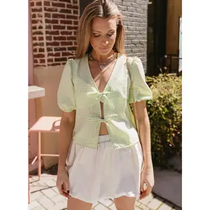 Lime Green Gingham Blouse