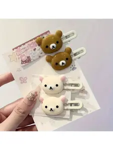 4pcs Duck Mouth Style Clips, Hair Clip Set, Cute Cartoon Bear Hairpins, Cartoon Girl Wavy Sweet Duck Mouth Student Hair Accessories, Women's Fashion Accessories, Cute Gifts for Her or Her Friends