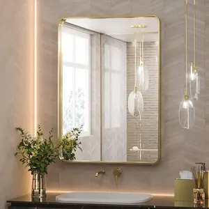 Keonjinn Gold Framed Mirror for Bathroom, 22x30 Inch Vanity Mirror for Wall, Brushed Brass Rectangle Round Corner Entry Way Golden Frame Mirror (Horizontal/Vertical)-B09MY7379Y