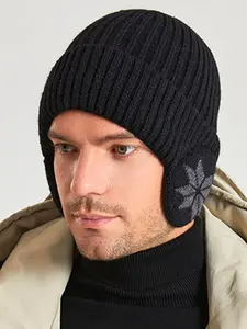 1 Piece Unisex Simple Style Knitting Beanie Hat with Ears Covering, Casual Knitted Beanie Hat For Men & Women, Warm Hat For Outdoor Activities