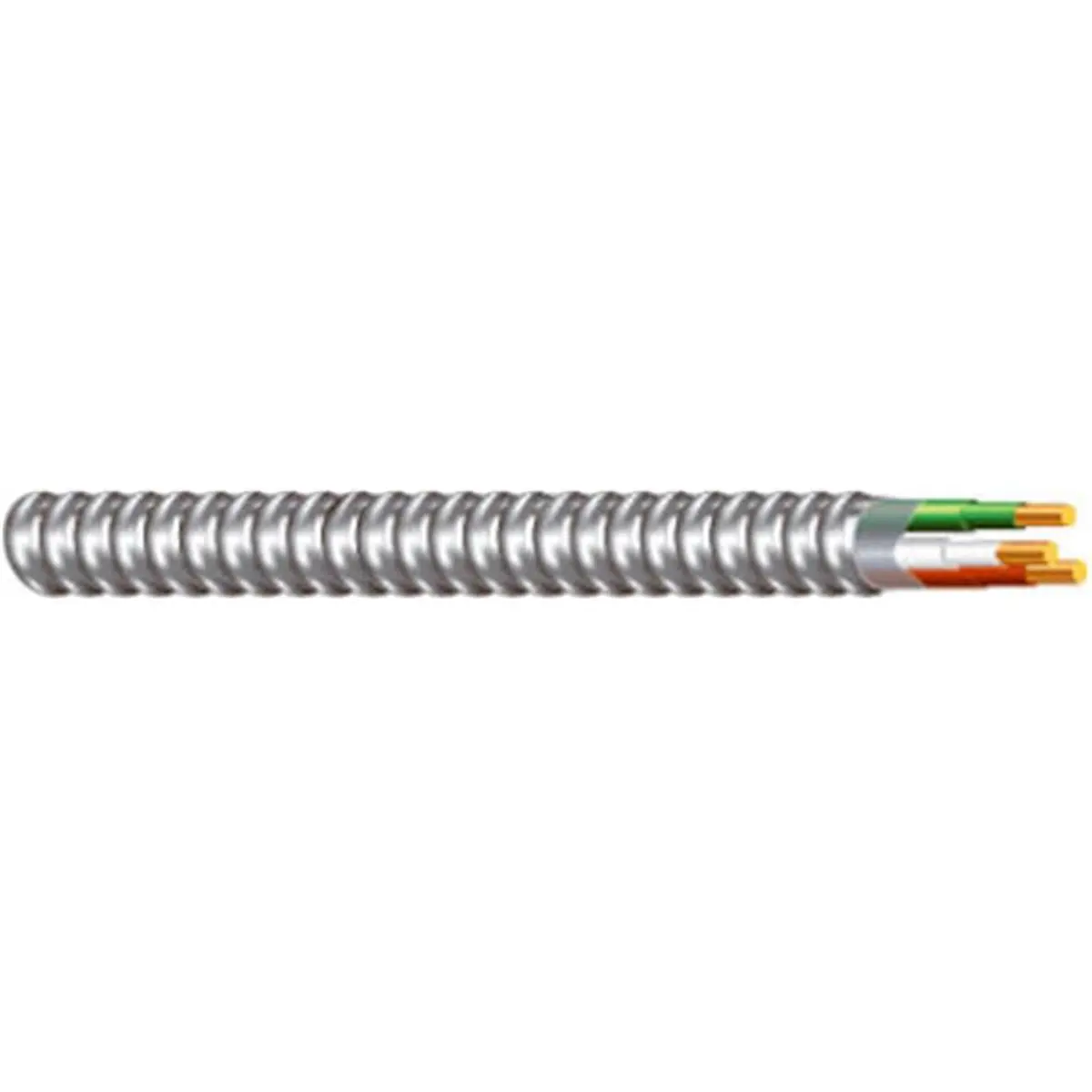 212 MAIN Flexible Conduit, Armored Aluminum Metal Clad Cable with 2 Conductors and Green Ground Wire, 14 Gauge, 50 ft., 4 Lbs.
