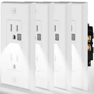 Night Light Wall Outlet-Easy to Install,Standard Electrical Outlets with Nightlight,White,2 Pole 3 Wire,Non-Tamper Resistant,Wall Plate Included(4Pack,Daylight White LED)