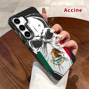 IMD Phone Case Compatible with Samsung Galaxy S24 Plus S25 S23 S22 Ultra S23+ Skull with Mexican Flair Pattern Raised Edges Camera Protective Ultra Thin Cell Phone Cover for Boy