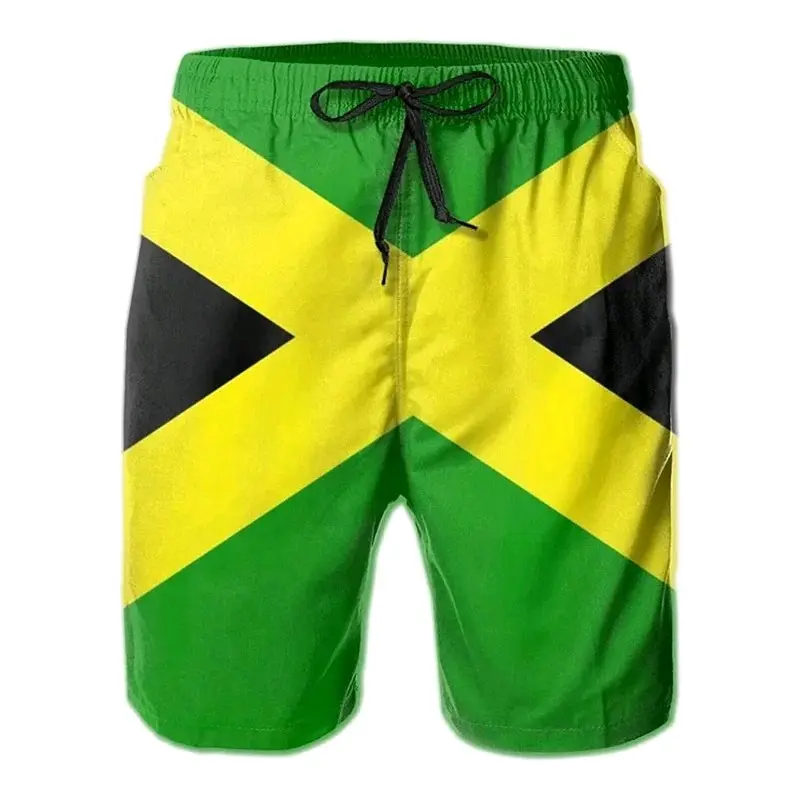 Men's Jamaican Flag Swimming Trunks - 100% Polyester Stretchy Fabric Quick-Drying Swimwear Shorts, Swimbottoms with Elastic Waistband for Beach & Pool Comfort