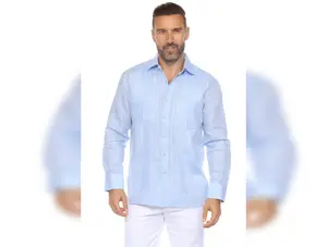 Men's 100% Linen Two Pocket Guayabera Shirt with Multi Pleating