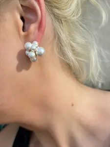 Luminous Ivory Cluster Pearl Post Earrings