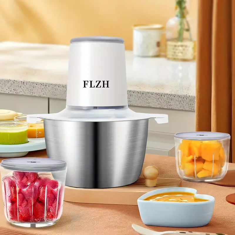 1pc 2L Stainless Steel Electric Meat Grinder - 8-Cup USB Rechargeable Kitchen Food Processor with 4 Sharp Blades, 148W 7.4V Motor for Meat, Vegetables, Nuts