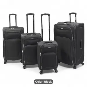 4-Piece Softside Spinner Luggage Set - Lightweight Expandable Suitcases in 20" 24" 28" 32" - Durable Fabric with 360° Wheels & Telescoping Handles - Black, Grey, Red Travel Set