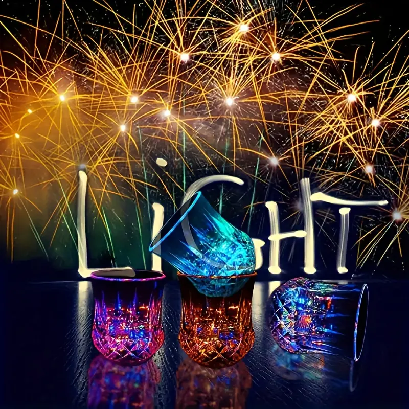 Summerwins 12-Cup Glow Pack Reusable Vibrant Glass Cups Set - 26x20x7 cm Acrylic Drinkware with Liquid-Activated Multicolored Alternating Flashes LED Lights, Gift-Ready Fun for Birthday Drinks, Ideal Home/Festive Supplies for Bar Aesthetic Atmosphere