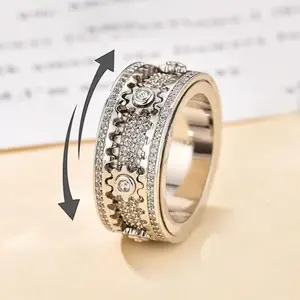 Full Diamond Rotatable Gear Starry Sky Ring, Couple Band for Men and Women, Personalized Fashion Jewelry