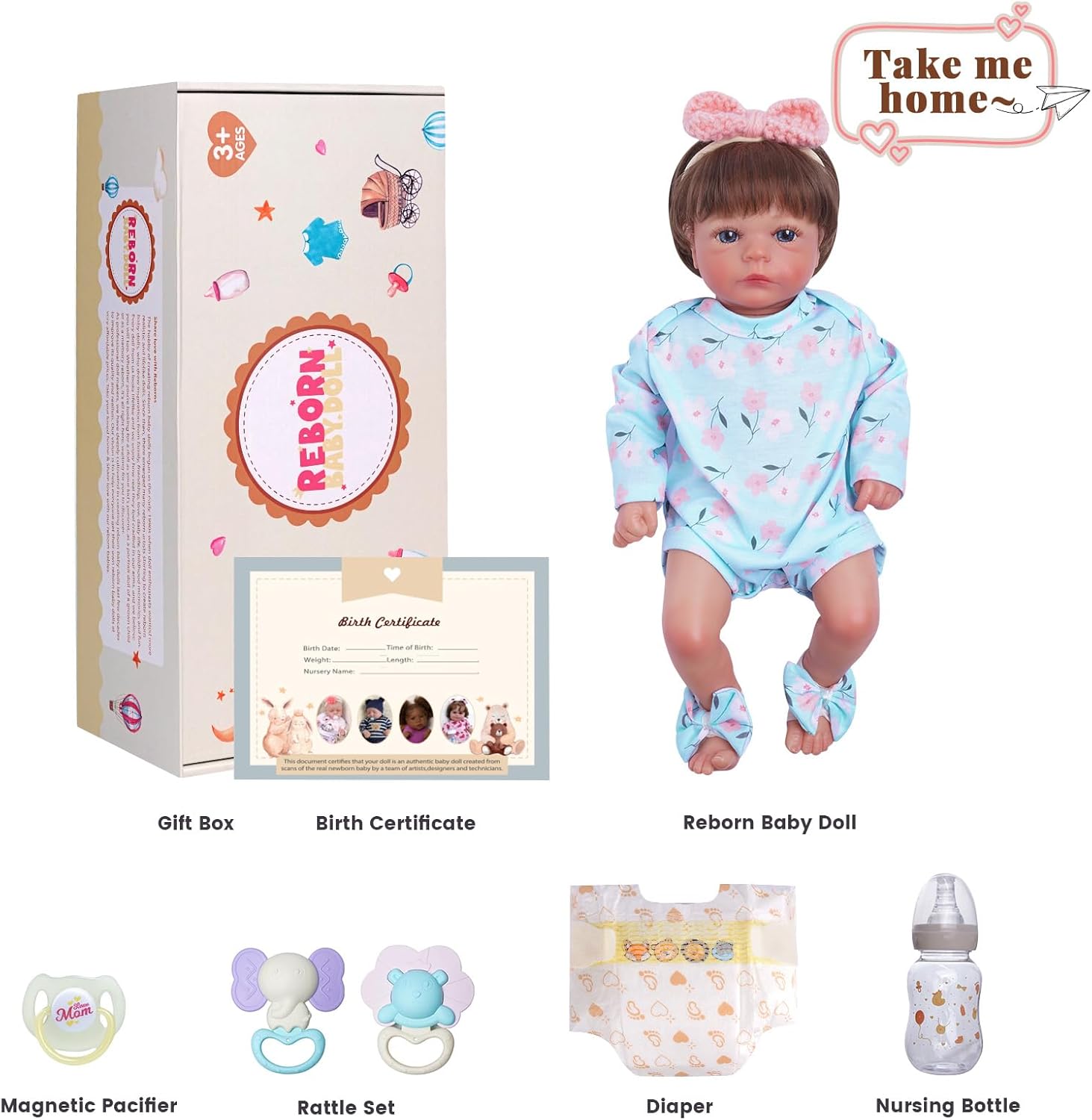 Babeside 17 inch Realistic Reborn Baby Doll - Lifelike Newborn Girl with Soft Vinyl Limb+Cloth Body & Accessories Best Gift for Kids