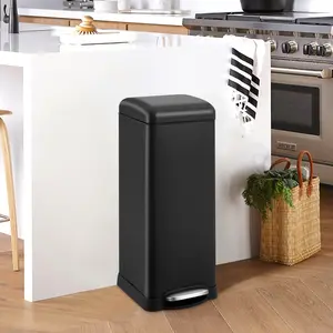 8 Gallon Slim Stainless Steel Step-On Trash Can with Soft Close Lid, Removable Inner Wastebasket & Fingerprint Resistant Surface, Hands-Free Garbage Bin for Dining Room, Office and Commercial Restaurant Use