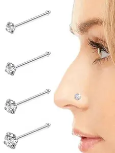 4pcs Unisex Elegant Rhinestone Decorated Nose Ring, Casual Trendy Nose Ring, Fashionable Body Jewelry, Nose Piercing Jewelry for Women & Men for Daily & Party Decoration