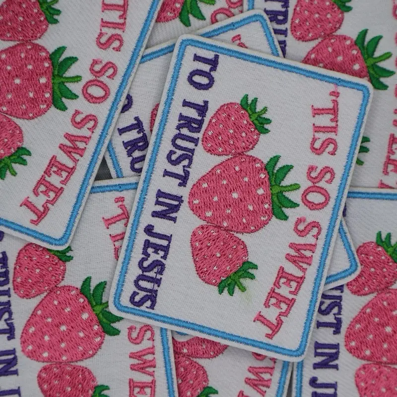 Tis So Sweet to Trust in Jesus Strawberries Iron On Patch for Clothing and DIY Projects