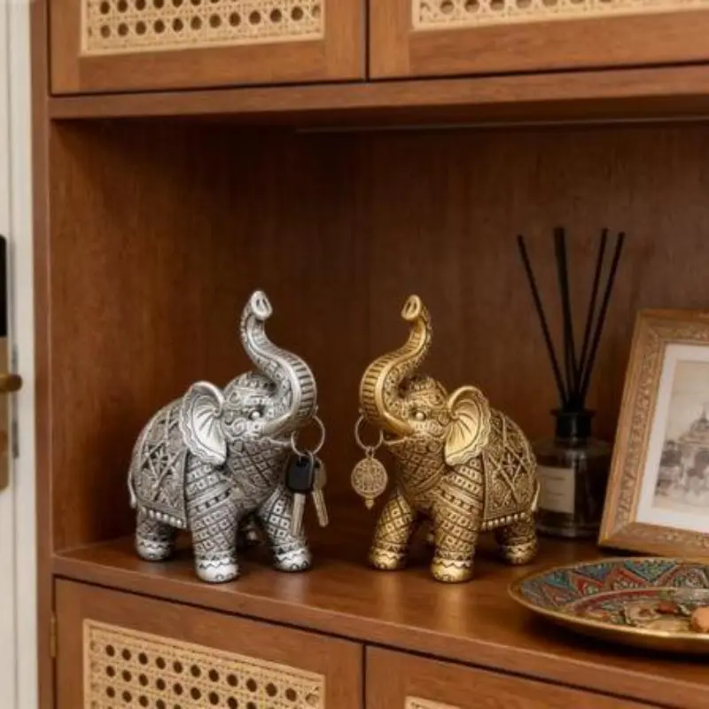 Vintage Luxury Resin Elephant Ornament, High-End Home Decor for Living Room, Collectible Home Decor, Unique Creative Desk Decoration, Moving House Gift, Decorative Figurines