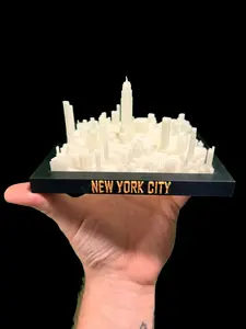 New York City 3D Skyline Miniature – Glow-in-the-Dark Buildings, Black Frame, Gold Lettering | NYC Desk Decor