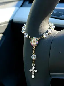 Catholic Guadalupe Virgin Crystal Beaded Bracelet, Car Decoration Cross Charm Prayer Jewelry, Colors
