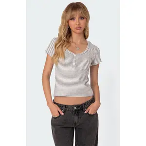 Edikted Women's Kady Striped Henley T-Shirt