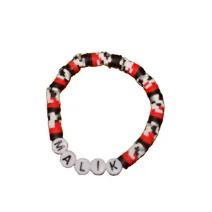 One Direction Band Member Bracelet Featuring Malik Name Beads in Red Black and White Design