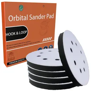 5 Inch 8 Holes Soft Density Interface Pads Hook and Loop Sponge Cushion Buffer Round Backing Pad  Sanding Pads for Orbital Sander(4 Pack)