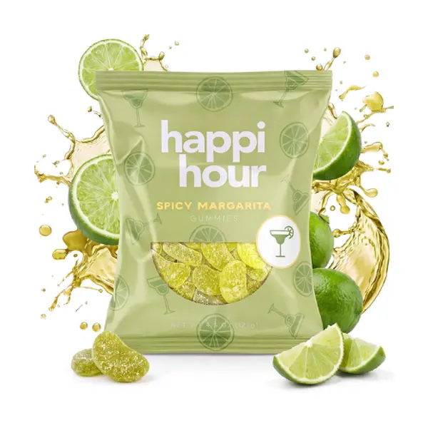 Happi Hour Spicy Margarita Gummies, 4.5 oz Pack, Alcohol Free Vegan Candy | Cocktail Inspired Gummy Candy with Sweet Lime & Chili Flavor, Vegan, Non-GMO Ingredients, Ideal for Parties & Gifting