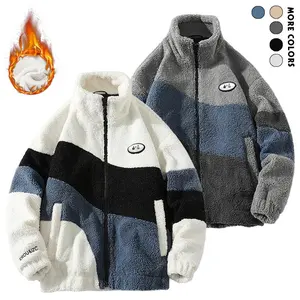 Men's Faux Fur Jacket, Stand Collar Winter Coat, Soft Plush Lining, Casual Short Outerwear for Autumn and Winter, Fleece-Lined Warm Jacket, Suitable for Daily and Formal Occasions White Black