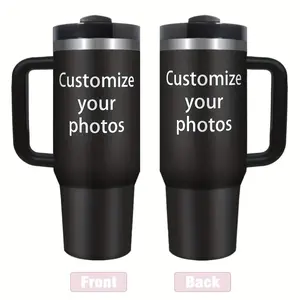Custom 40 oz Black Tumbler with Photo/Logo, Stainless Steel Vacuum Insulated, Leak-Proof Lid, 12+ Hour Ice Retention, Fits Car Holders,Custom Name – Leave your photo at checkout (No photo = blank version)