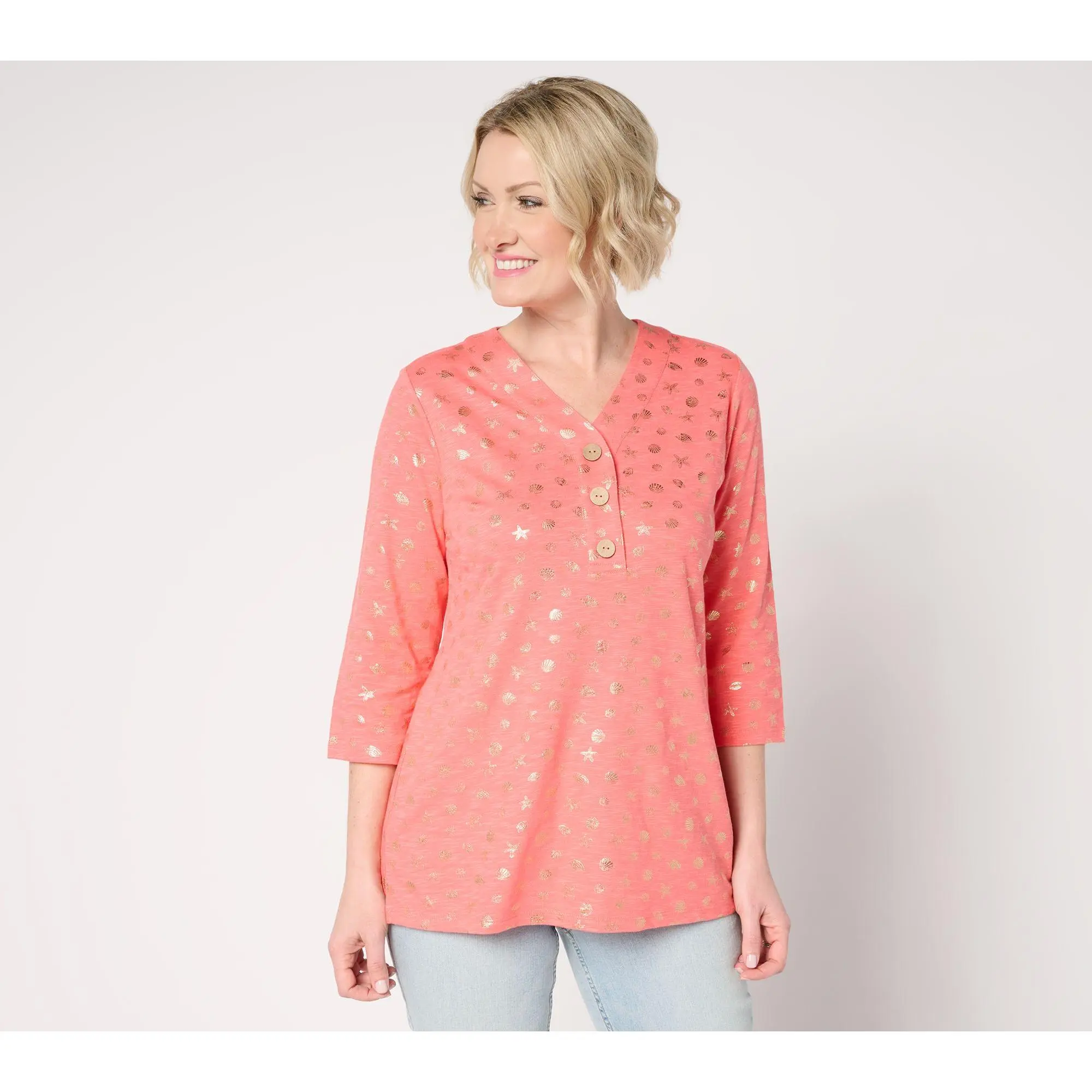 Denim & Co. Beach Petite Linen Blend V-Neck Tunic