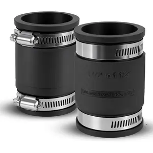 2 count 1-1/2 IN Flexible PVC Pipe Coupling with Stainless Steel Clamps Fit 1-1/2 IN Nominal Pipes, Couplers for Plastic and Copper Pipe Plumbing Connections, Drain Repair, Dust Hose