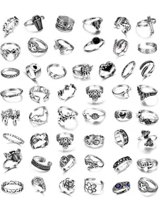 49PCS Vintage Silver Punk Rings Knuckle Rings Set for Men Women Snake Cross Flower Chunky Rings Open Adjustable Goth Dark Aesthetic Rings Punk Hip Hop Cool Midi Stackable Rings Pack