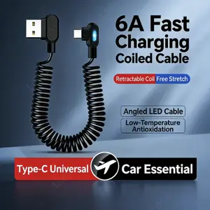 Type-C Fast Charging Data Cable, Compatible with Huawei & Vivo Phones, Spring Design USB Charger Line, Suitable for iOS Android Devices
